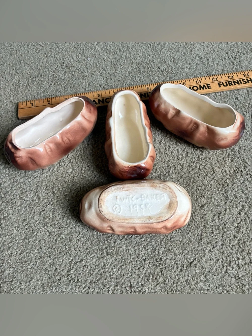 Set 4 TwTc 1958 Ceramic Baked Potato Shaped Small Dish Bowls Sides Dips Planters